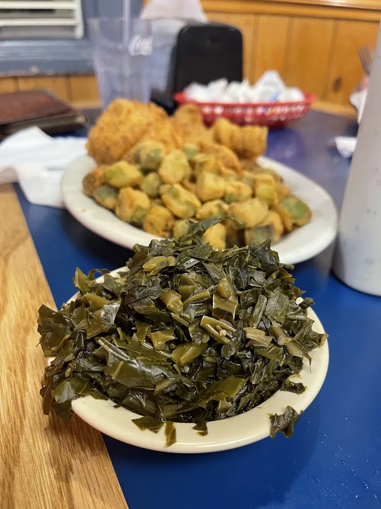 Catfish Dinner with Collards and Fried Okra